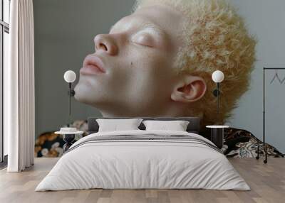 Portrait of a Young Man with Albinism and Blond Curly Hair Wall mural