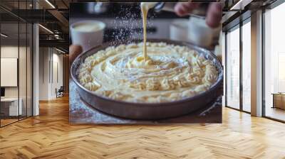 Pouring Cream into a Swirled Pastry Crust Wall mural