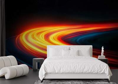 Red and Yellow Light Trails on a Curved Road at Night Wall mural