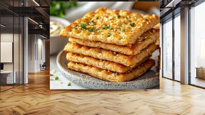 Stack of Toasted Crackers with Sesame Seeds and Herbs Wall mural