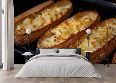 Three Toasted Bread Rolls Filled with Melted Cheese Wall mural