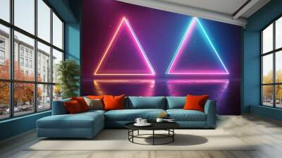 Two Neon Triangles on a Reflective Surface Wall mural