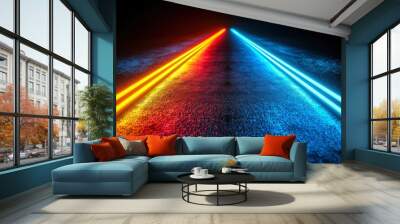 Two Parallel Lines of Neon Light on a Rough Surface Wall mural