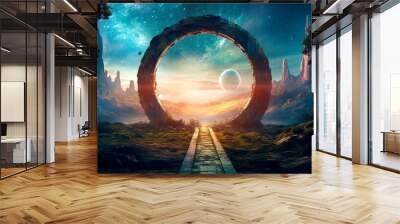 fantastic landscape with stargate, ai generated Wall mural