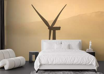 Windmills and beautiful sunset in Turkey Wall mural