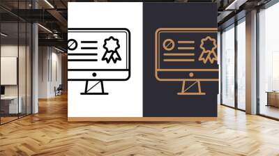 Unique linear icon of Online certification. Online education, e-learning. Modern outline icons for mobile application Wall mural