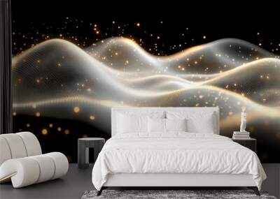 Abstract Waves with Golden Particles on Black Background Wall mural