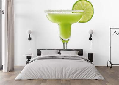 Classic Lime Margarita with Salt Rim and Lime Slice in a Cocktail Glass Isolated Wall mural