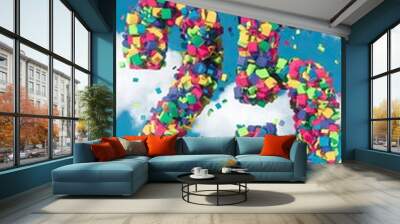 Colorful 25 Number Display with Confetti Background Wall mural