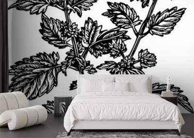 Detailed Vector Illustration of Herbal Plant with Leaves Wall mural