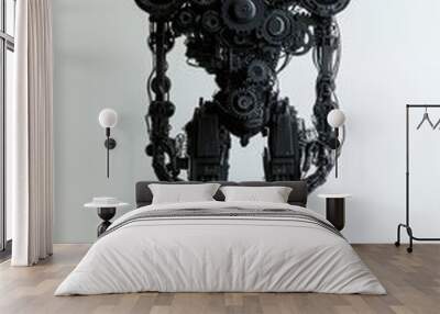 Futuristic Black Robot Sculpture with Speech Bubble Wall mural