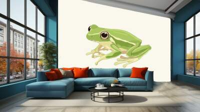 Illustration of a Green Frog on a Light Background Wall mural