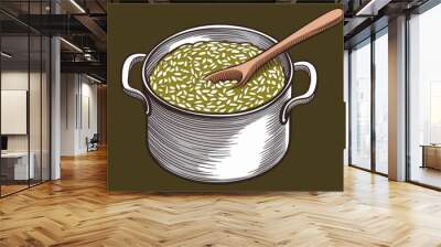 Illustration of Risotto Cooking in a Pot Wall mural