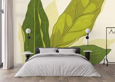 Stylized Illustration of Green Bay Leaves Wall mural