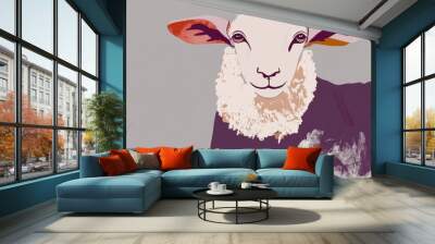 Stylized Sheep Illustration with Colorful Background Wall mural