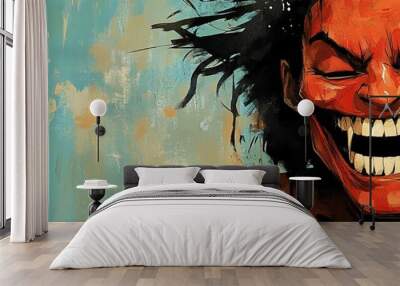 Vibrant Illustration of a Smiling Character Wall mural