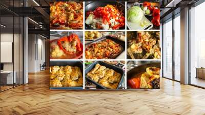 Collage from photography of meal with chicken meat Wall mural