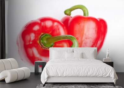 two red paprikas on white background Wall mural