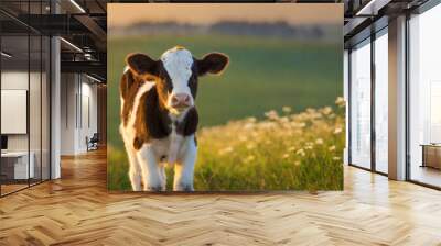 baby cow on a field Wall mural