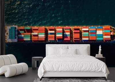 cargo ship on the ocean loaded with many containers, economy, trade across the water Wall mural