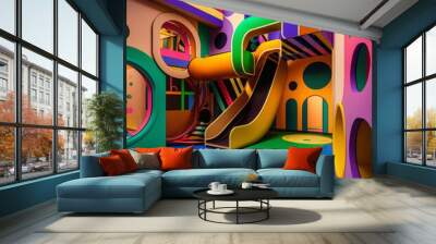 indoor playground for children in colorful pastel colors, generative ai Wall mural