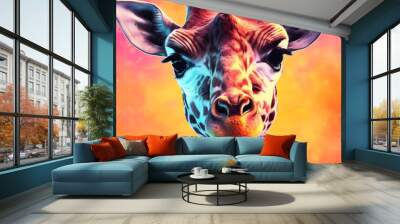 portrait of a giraffe in front of a colorful background Wall mural