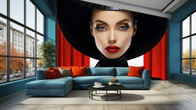 Portrait of a serious strict woman with a modern fashion look on a minimalistic background Wall mural