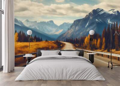 road leading to autumn mountain scenery Wall mural