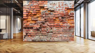 Unsafe aged brick wall with significant structural damage Wall mural