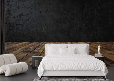 Wood floor with dark black wall for present product Wall mural