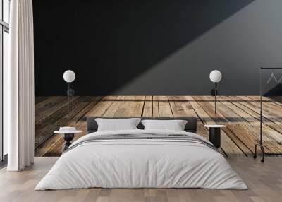 Wood floor with dark black wall for present product Wall mural