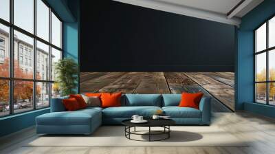 Wood floor with dark black wall for present product Wall mural