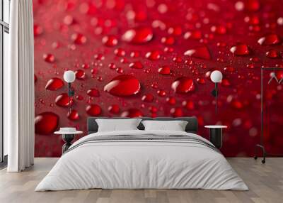 Red background with drops of water Wall mural