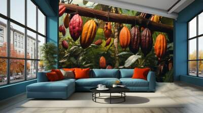 Ripe of cacao plant tree wallpaper Wall mural