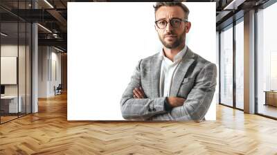 Stylish Men's Portrait, Confident, Lively and Trendy in Modern Fashion and business attire isolated on white background Wall mural