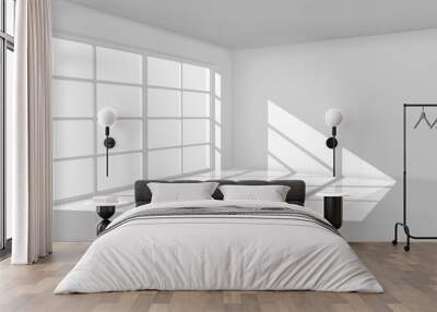 Empty Light White Room with Big Window. Vector Interior Wall mural