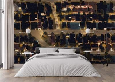 Suburban Overhead at night: Seamless Tile of Captivating Arial Cityscape View - Seamless Tile Background, Tiling Landscape, Tileable Image, repeating pattern Wall mural