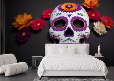 Hispanic heritage sugar skull marigold  Festive dia de los muertos background halloween digital illustration Wall mural