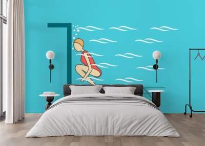 Swimmer under water in swimming pool. Float position. 
Breath out. Wall mural