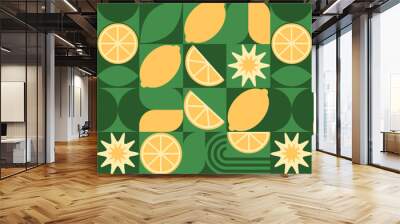 Abstract geometric fruit pattern. Shapes of natural organic flower plants, eco-agriculture citrus. Vector minimal illustration Wall mural