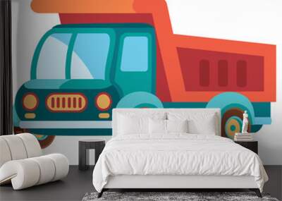 flat and blue lorry in flat style, isolated object on white background, vector illustration, Wall mural