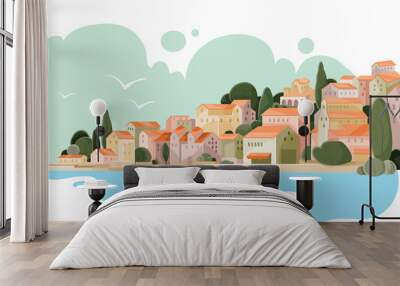 landscape of a coastal town with small houses, province, resort, vacation, relaxation Wall mural