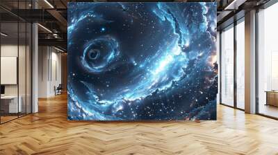 Vortex space background poster. Spiral galaxy creative wallpaper. Abstract concept banner. Digital raster bitmap illustration. AI artwork. Wall mural