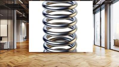 Metal coil spring, shiny industrial component, isolated on white background Wall mural