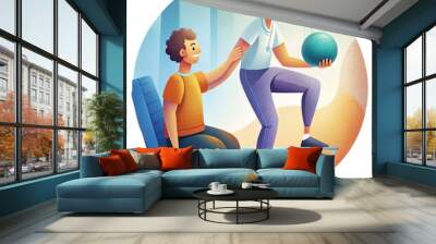 Physiotherapist working with patient, colorful illustration, rehabilitation exercises
 Wall mural