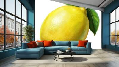 Realistic watercolor illustration of lemon, yellow fruit, white background Wall mural