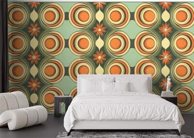 Vintage floral pattern in retro style with geometric elements, retro design and decor concept Wall mural