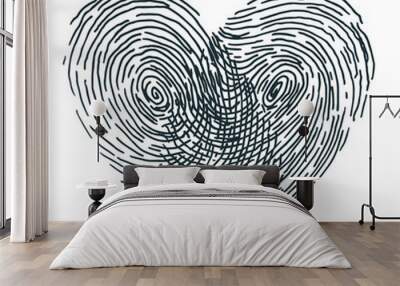 Valentines day design. Vector fingerprint sketch with heart. Hand drawn outline illustration with human finger print Wall mural