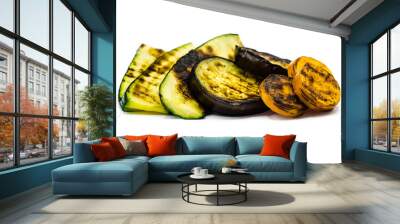 Grilled carrot slices eggplant  zucchini isolated on white background Wall mural