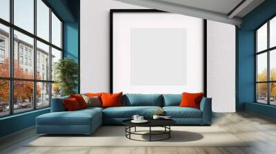 Black square shape picture frame on white wall mockup Wall mural